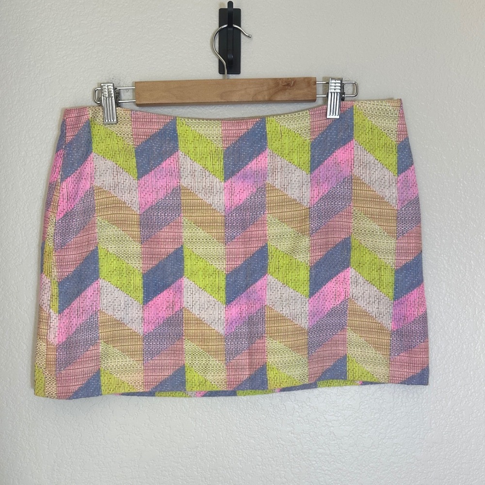 Milly Pastel Tweed Chevron Mini Skirt Size 12 Neon Clueless Mean Girls Retro Mod